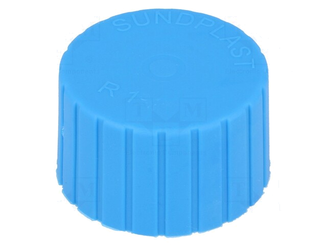 Opzetdopje; Lichaam: blauw; Øinw: 15,6mm; H: 14mm; indrukken; rond Opzetdopje; Lichaam: blauw; Øinw: 15,6mm; H: 14mm; indrukken; rond